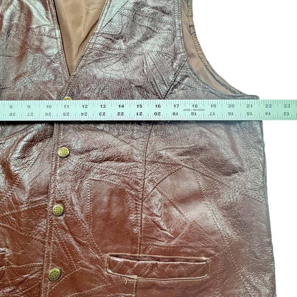 Kens Leather Patchwork Pigskin Vest Mens Large Brown Vintage Western Cowboy Bike - Picture 9 of 16